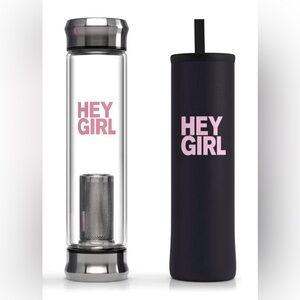 Hey Girl Glass Water Bottle Tea Infuser 14oz Insulated Bottle with Tea Steeper
